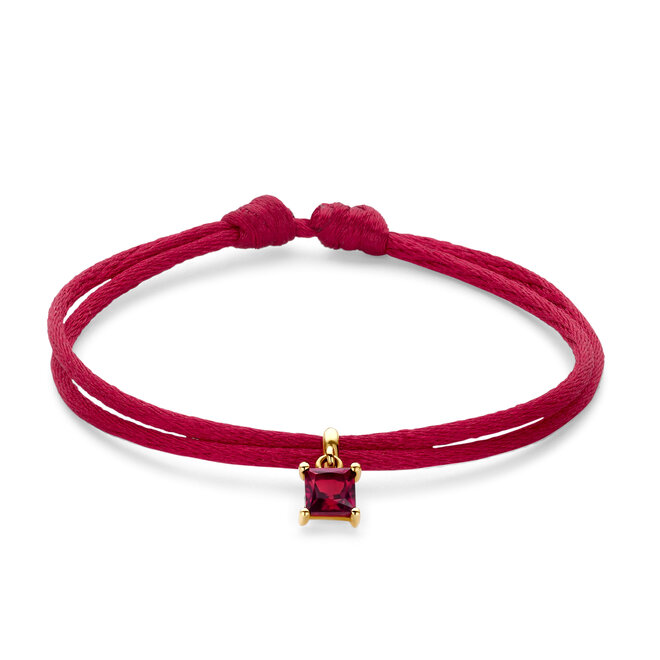 Charm Geboortesteen Bedel Vierkant Satijnkoord Armband 14K Goud