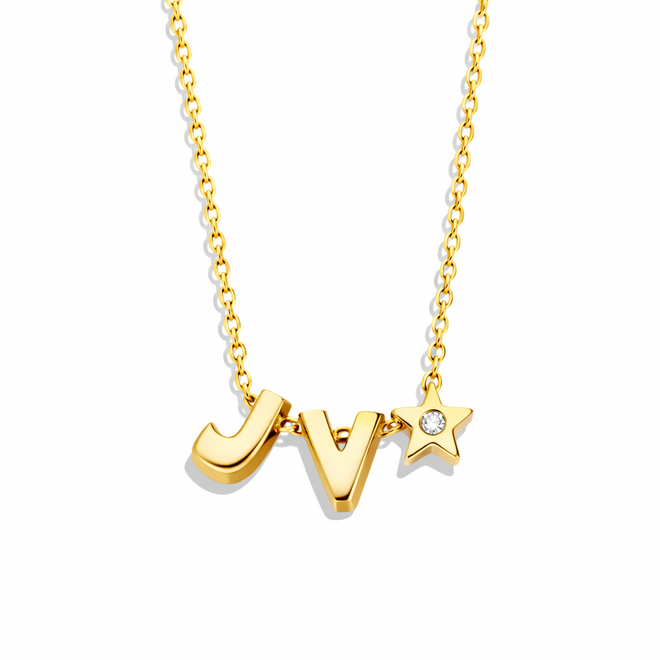 Family Ketting Star met diamant - 2 capitals 14K Goud