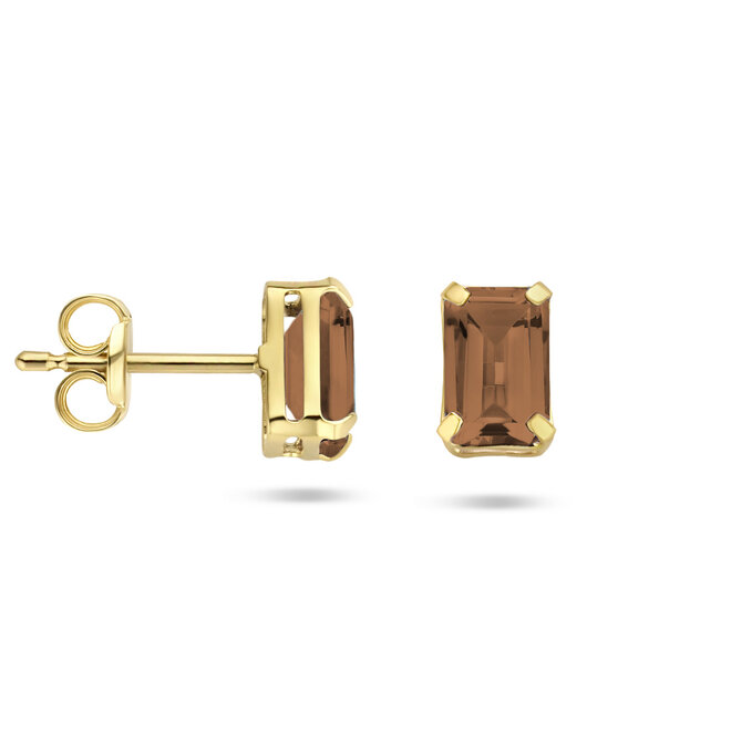 14 Karaat Gouden Smokey Quartz Stud Oorbellen – Tijdloze Bruine Edelsteen Oorknoppen van Just Franky