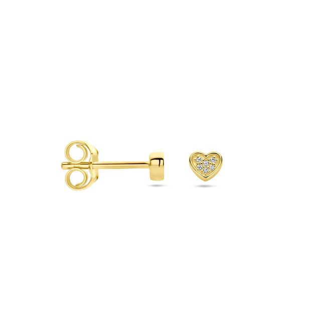 14 Carat Gold Love Studs with Diamond Hearts by Just Franky