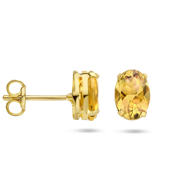 Franky's Candy 14 Karaat Gold Citrien Oorknoppen 7x5mm Van 14K Gold