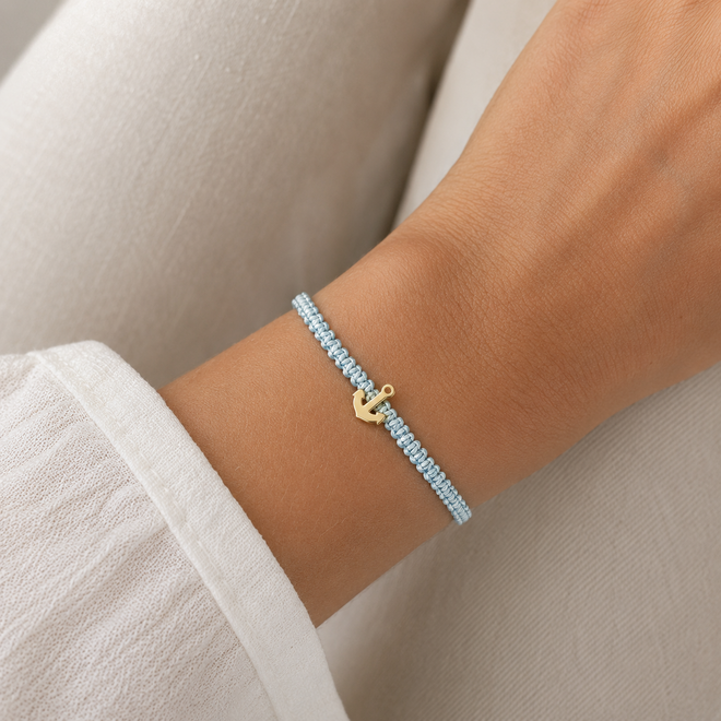 Franky's Treasure Anker Satijnkoord Armband 18K Goud