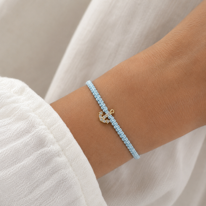 Franky's Treasure Diamant Anker Satijnkoord Armband 18K Goud