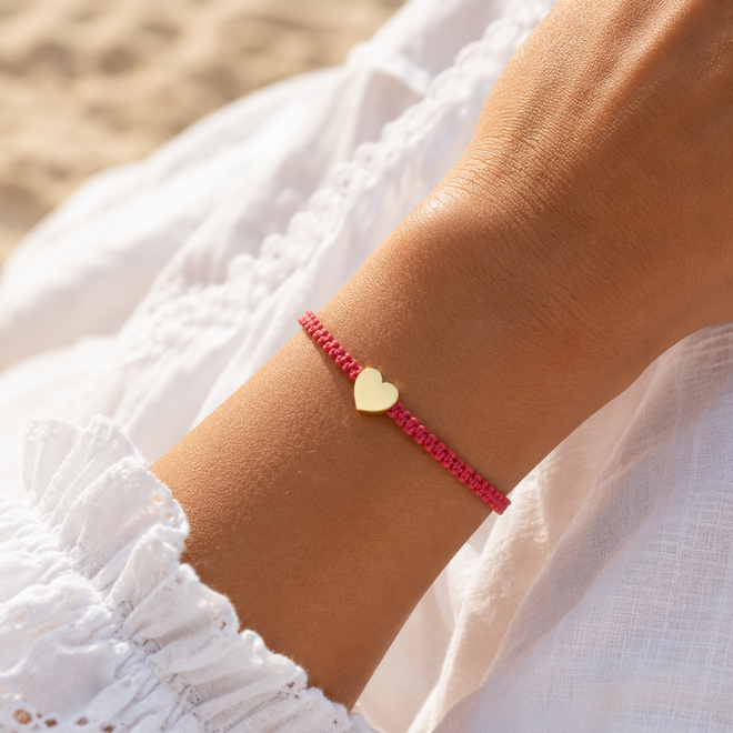 Franky's Treasure Hart Satijnkoord Armband 18K Goud