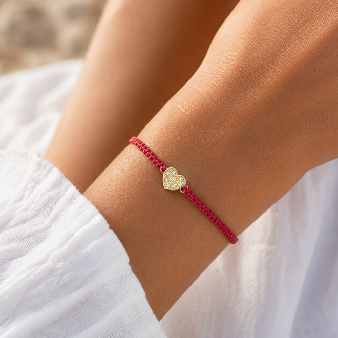 Franky's Treasure Hart Diamant Satijnkoord Armband 18K Goud