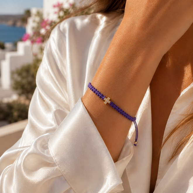 Franky's Treasure Kruis Diamant Satijnkoord Armband 18K Goud
