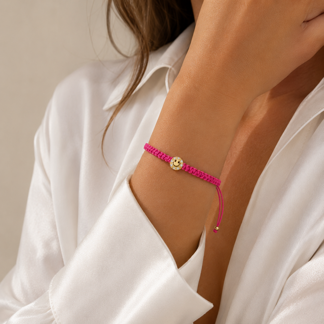 Franky's Treasure Smiley Diamant Satijnkoord Armband 18K Goud