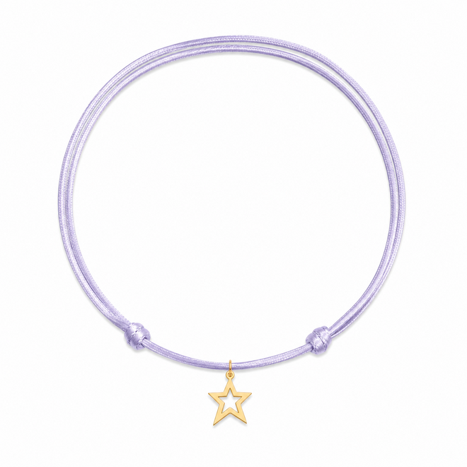 Charm Satijnkoord Ketting met open ster bedel 14K Goud