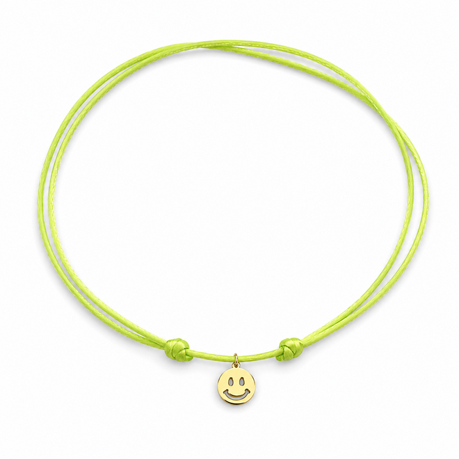Charm Satijnkoord Ketting met smiley bedel 14K Goud