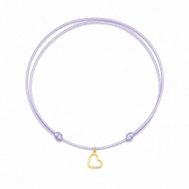 Charm Satijnkoord Ketting met open hart bedel 14K Goud