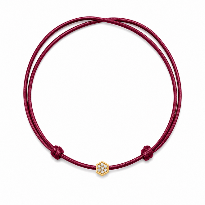 Honey Bee Satin Cord Necklace with Diamond 14K Gold