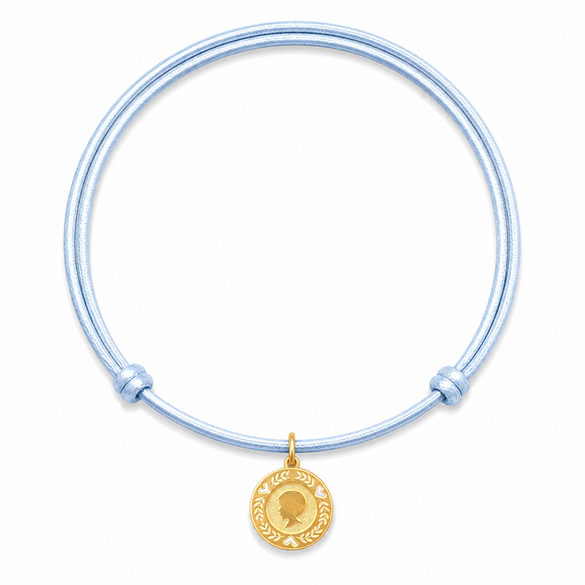 Family Satin Cord Necklace with Carved Coin Charm 14K Gold