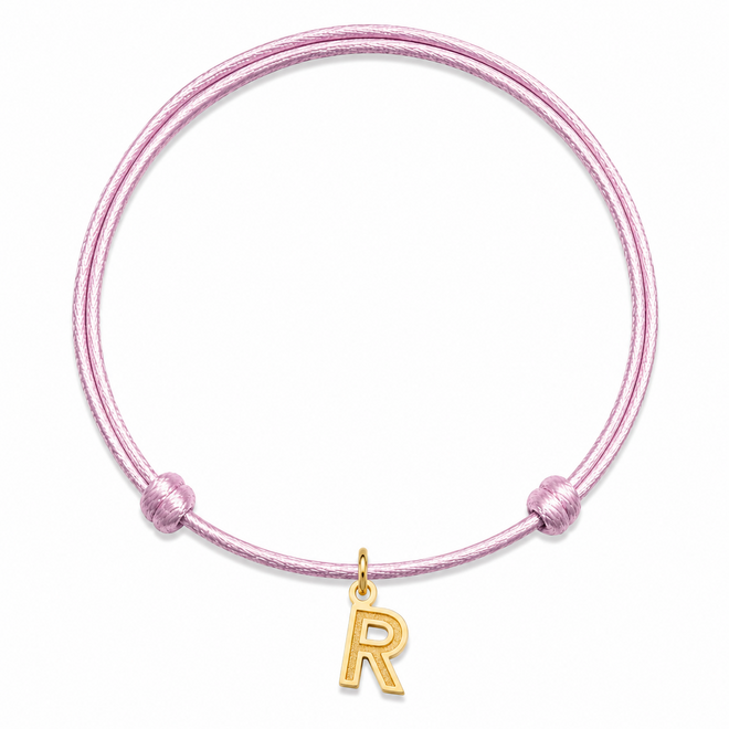 Charm Satijnkoord Ketting met Letter 14K Goud