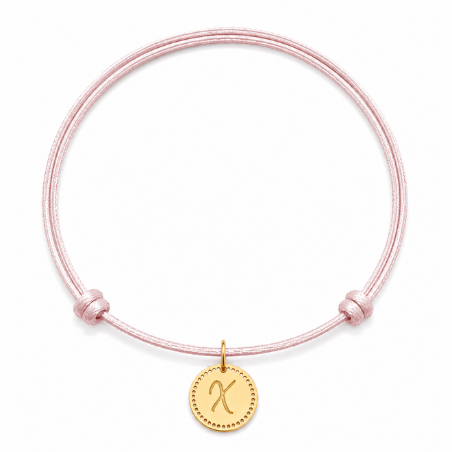Identity Satin Cord Necklace with Circle Perforated Maxi Charm 14K Gold