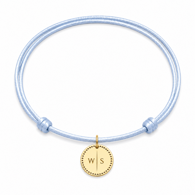 Identity Satin Cord Necklace with Circle Perforated Mini 2 Letters Charm 14K Gold