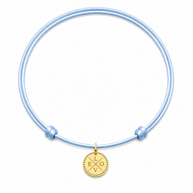 Identity Satin Cord Necklace with Circle Perforated Mini 4 Letters Charm 14K Gold