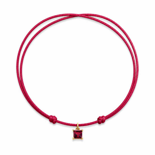 Charm Satijnkoord Ketting Geboortesteen Vierkant 14K Goud
