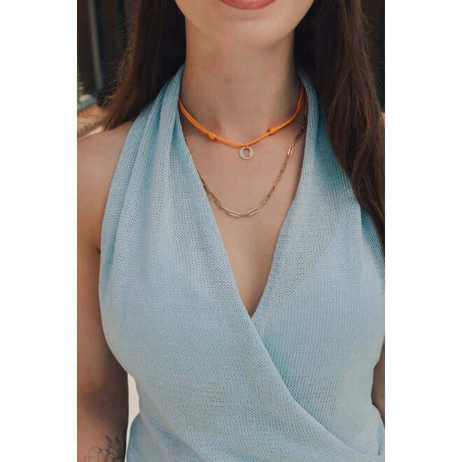 Family Satijnkoord Ketting met Coin Midi bedel 14K Goud