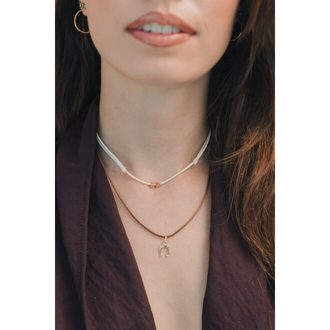 Cube Satin Cord Necklace 2 Cubes 14K Gold