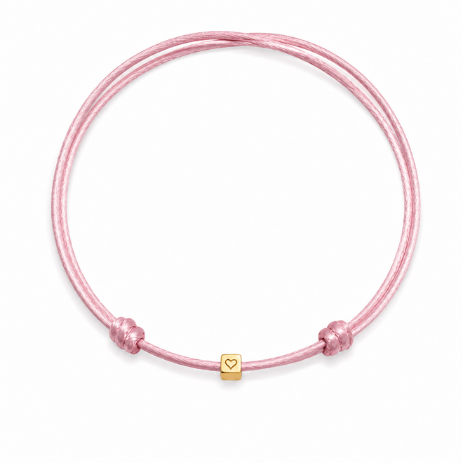 Cube Satin Cord Necklace 4 different engravings 14K Gold