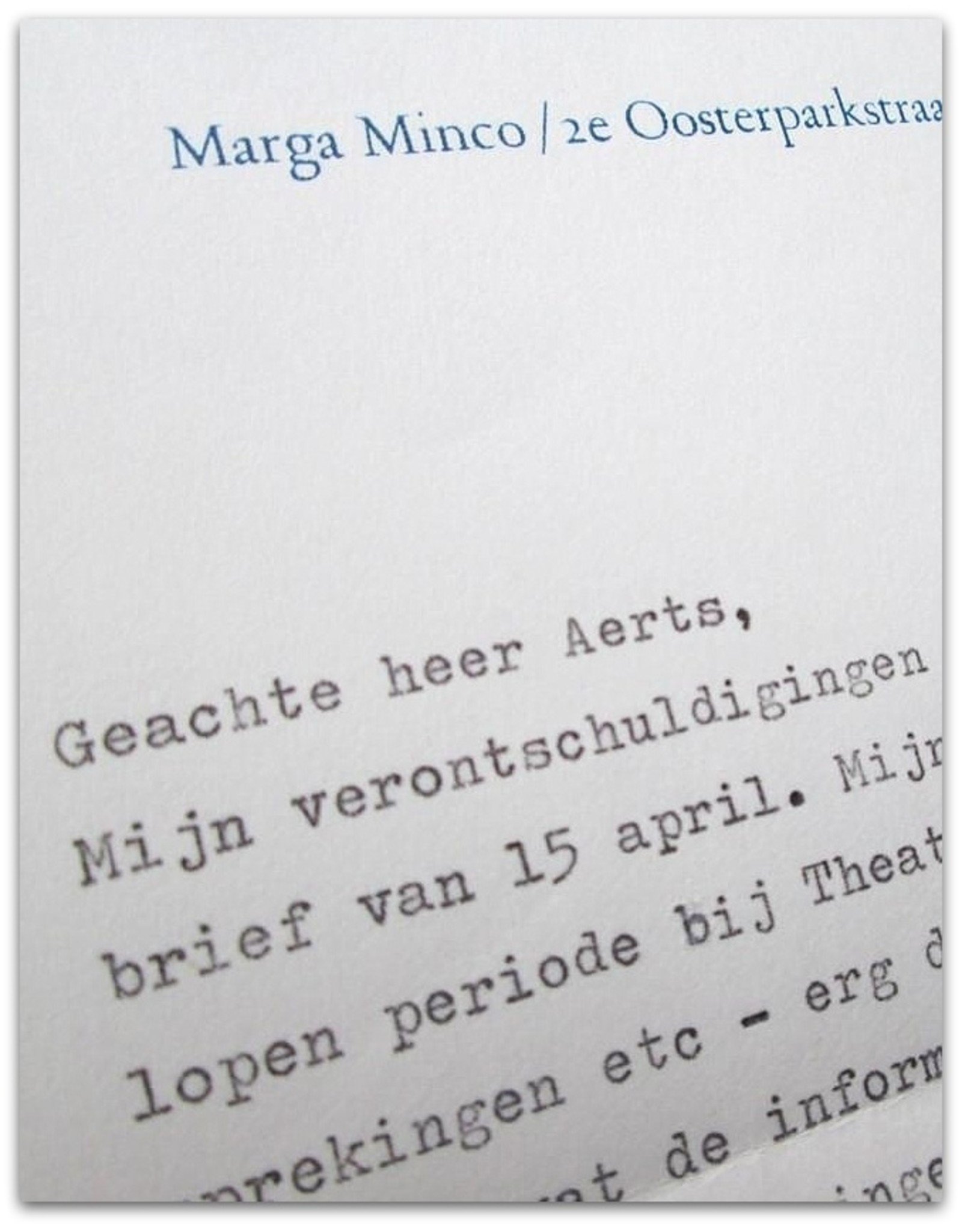 Marga Minco - Geachte heer Aerts,  [Original letter in typescript]