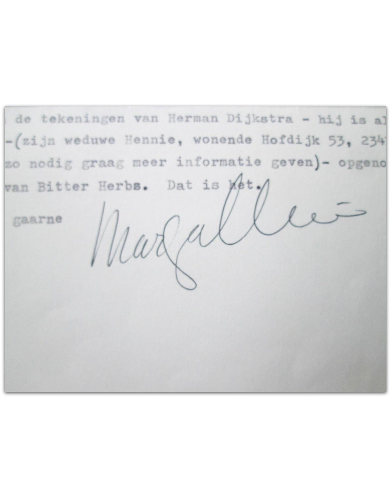 Marga Minco - Geachte heer Aerts,  [Originele brief in typoscript]