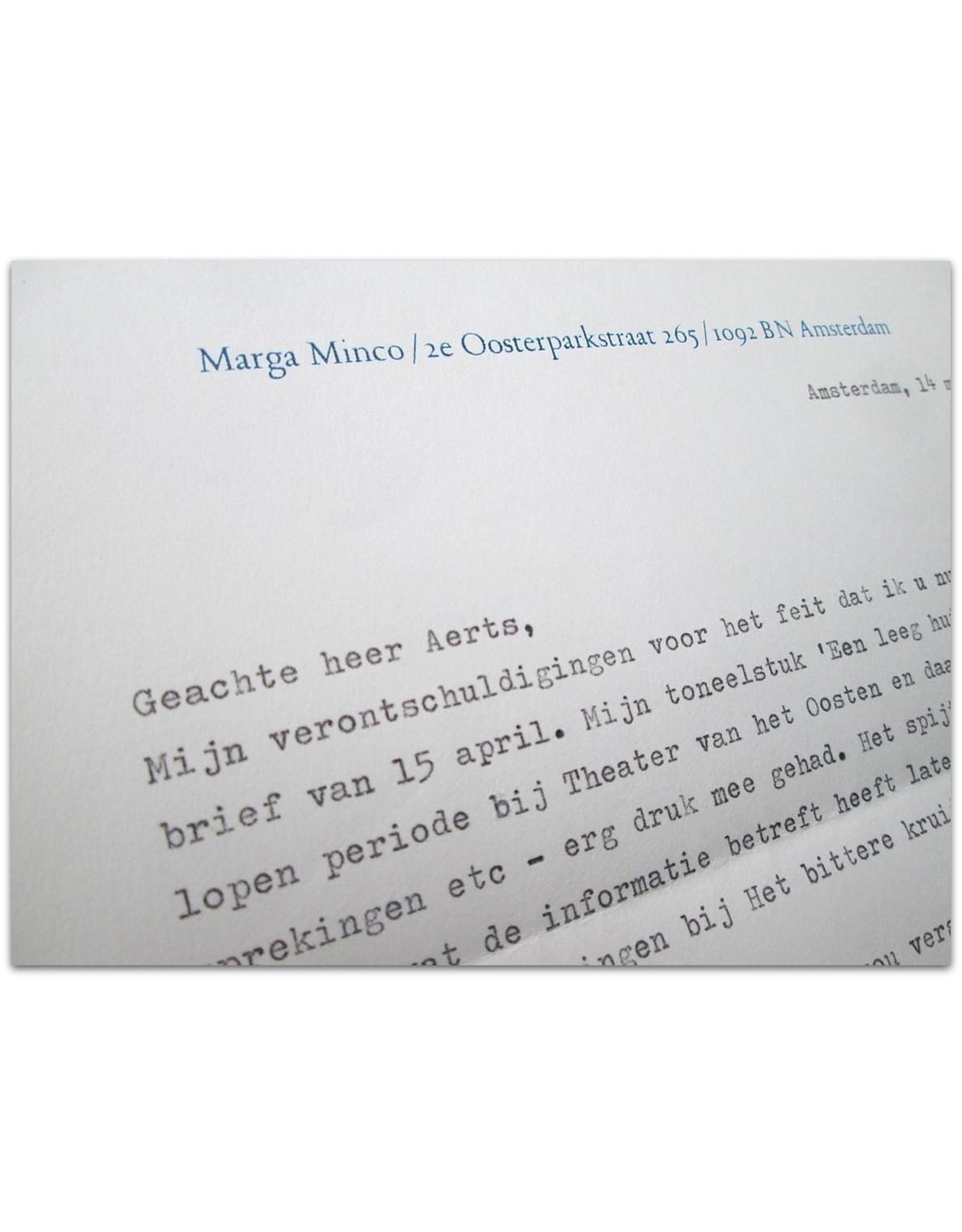 Marga Minco - Geachte heer Aerts,  [Original letter in typescript]