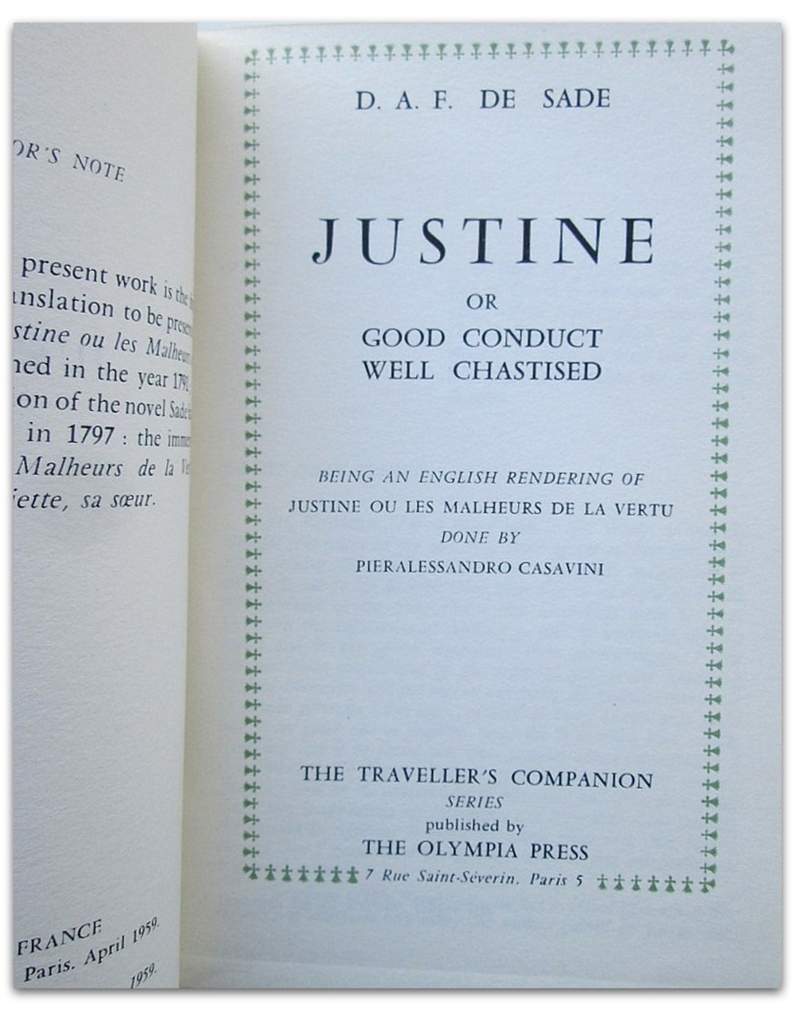 D.A.F. De Sade - Justine or : Good Conduct Well Chastised. Being an English rendering of Justine ou Les malheurs de la vertu [...]