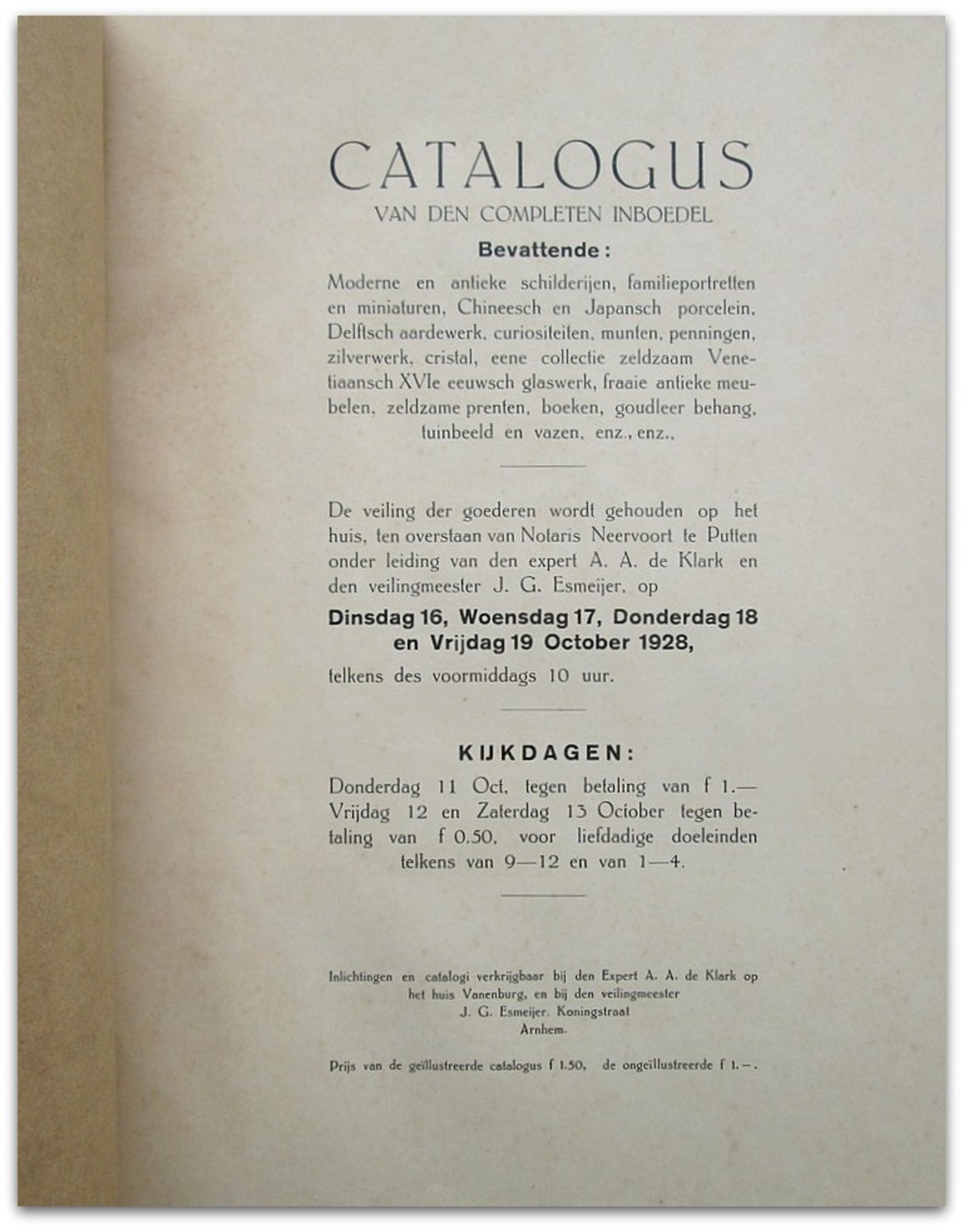 van de inboedel en verzamelingen van het Kasteel Vanenburg te Putten (Gelderland)