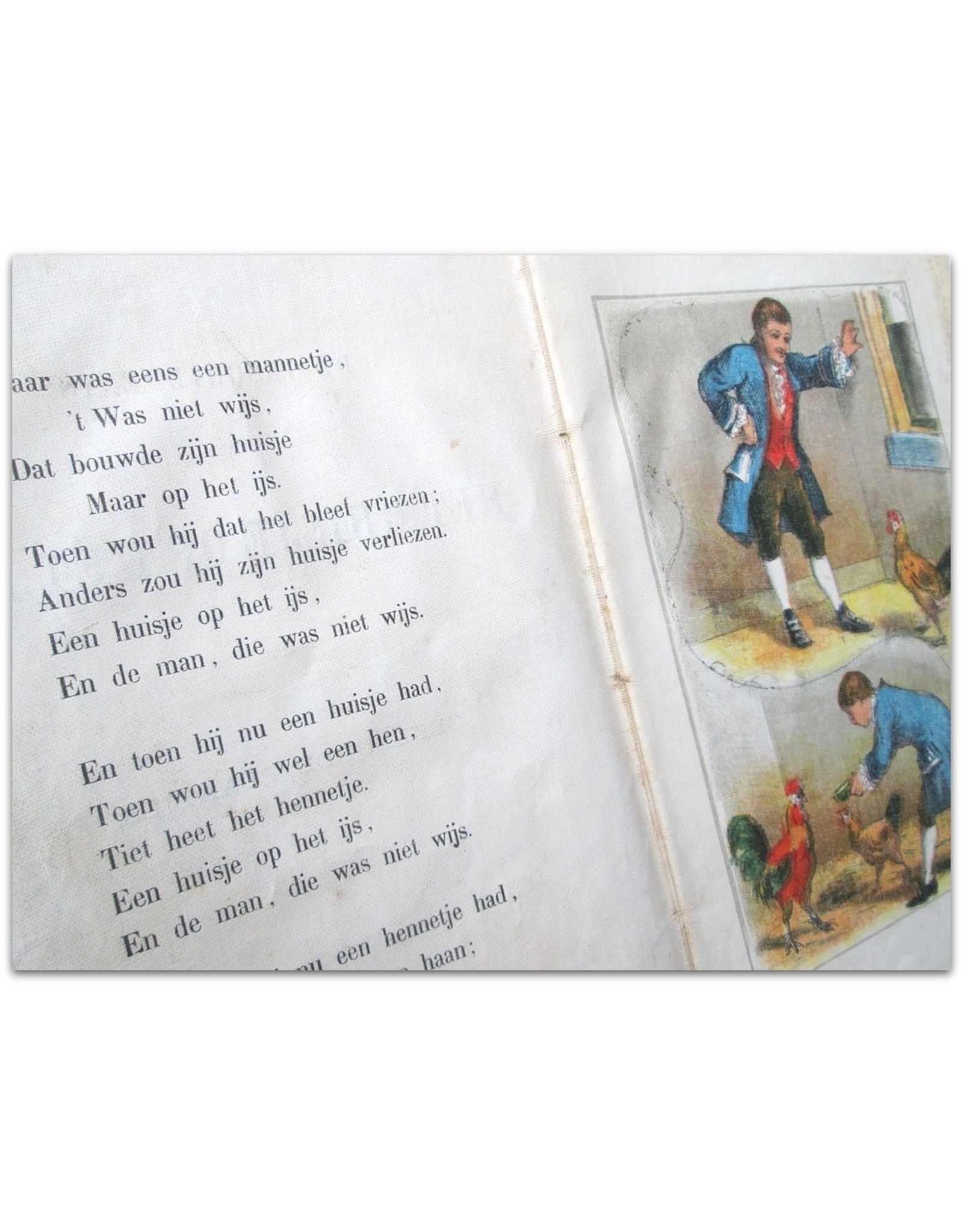 [Anoniem] - De geschiedenis van Het Huisje op het IJs. Linnen Prentenboek. Met gekleurde Plaatjes