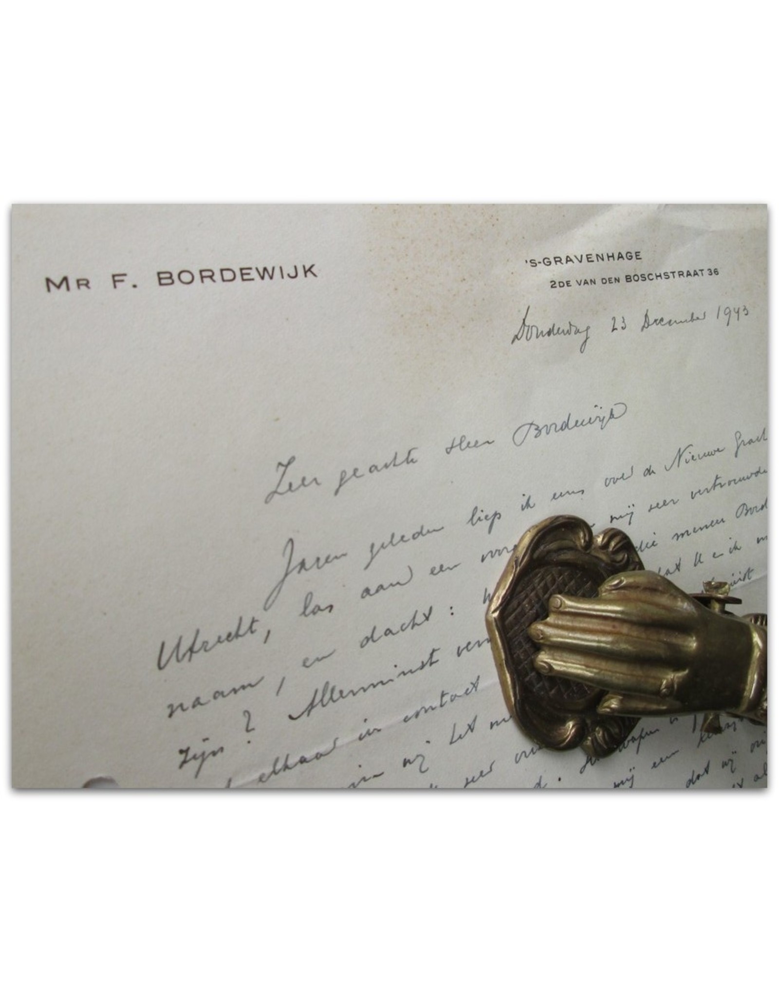 F. Bordewijk - Zeer geachte heer Bordewijk,  [Original handwritten letter A.L.S.]