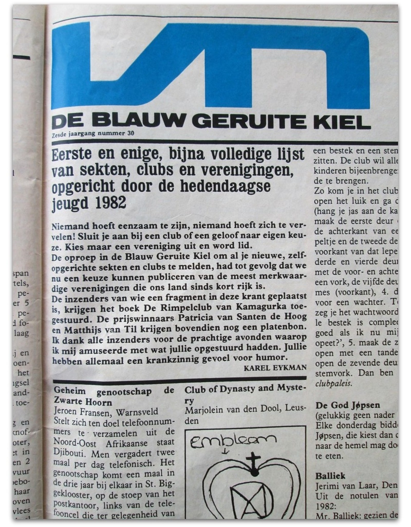 Arnon Grunberg - Geheim Genootschap Tegen Westenwind  [in: Vrij Nederland 31 juli 1982]