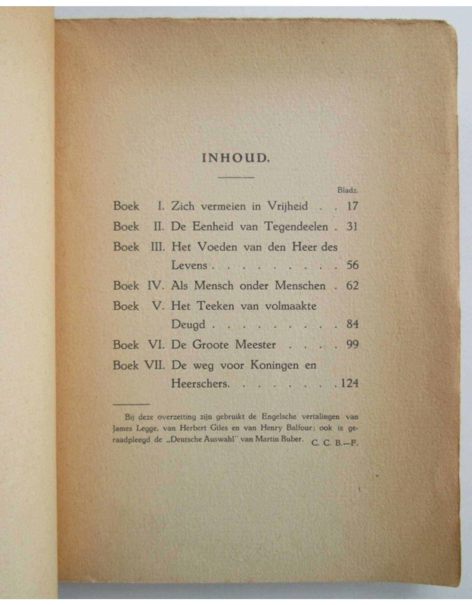 Tsjwang Tze - De zeven innerlijke boeken [De Leeringen] van Tsjwang Tze in het Hollandsch overgebracht door C.C. Blok-Franse