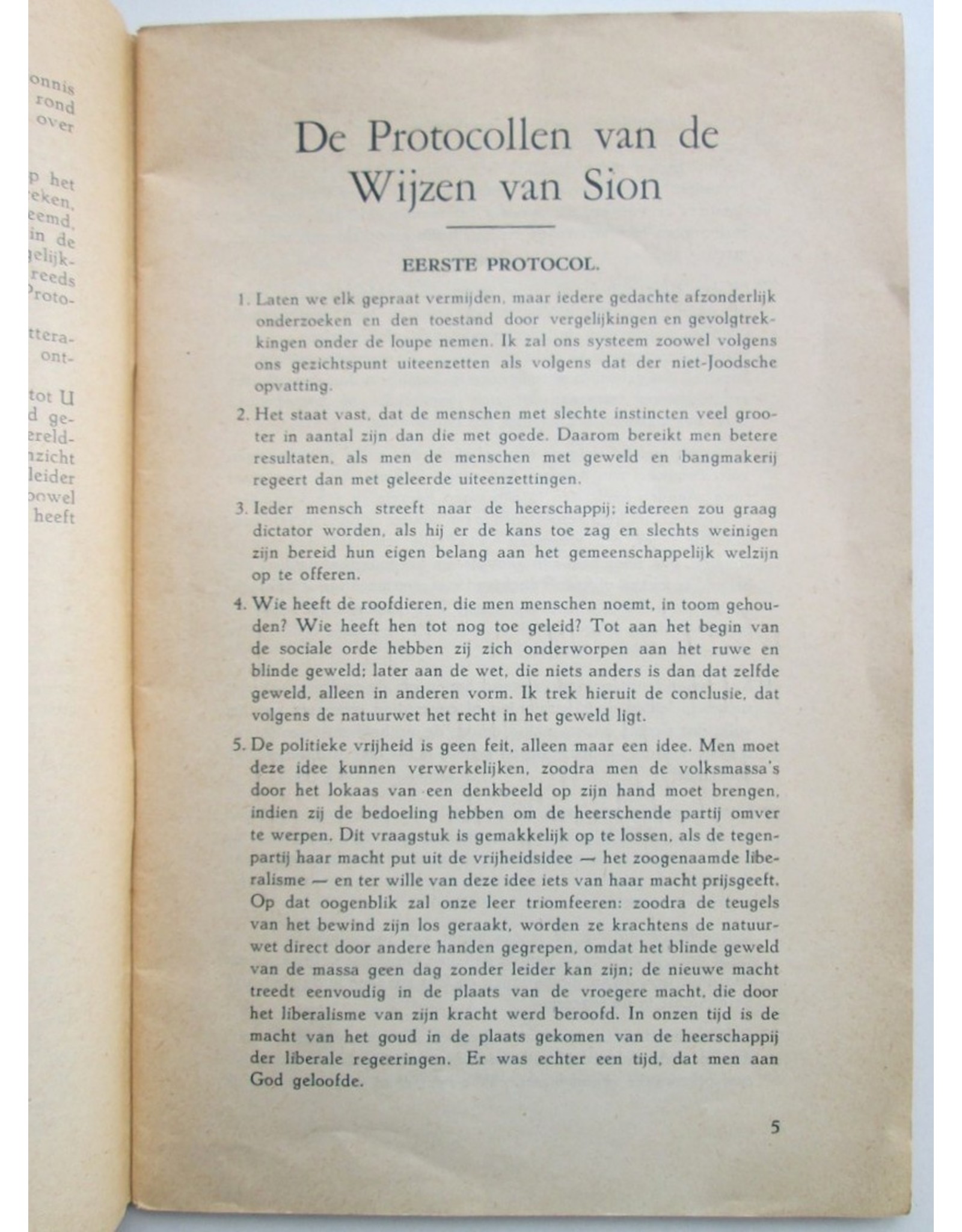 Misthoorn-serie No 5. De protocollen van de wijzen van Sion. Tekstvertaling  J. Nijsse (Jan Stoutenburg). Met inleiding van Dr. P. Molenbroek