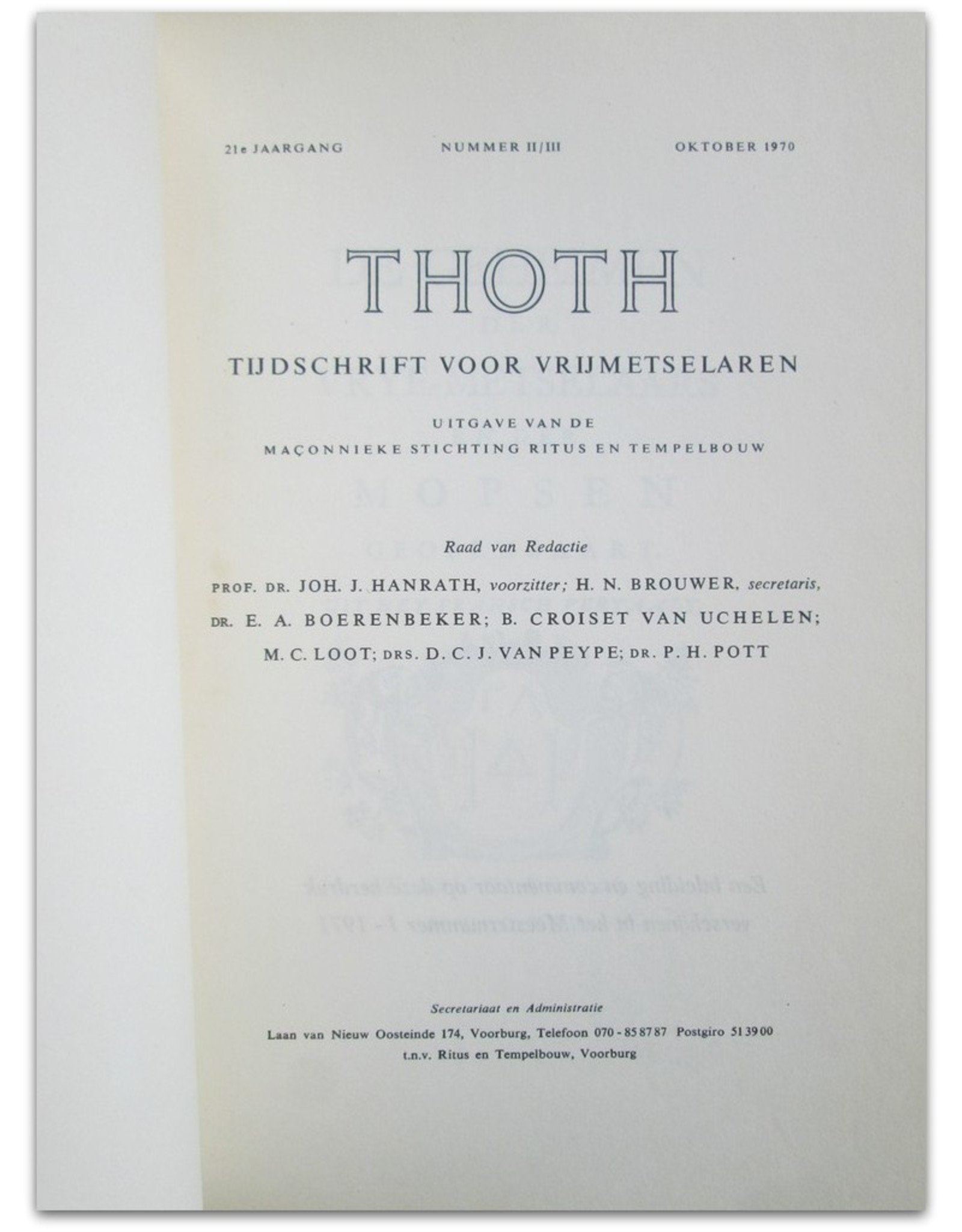 [Gabriel-Louis Pérau] - De Geheimen der Vrye-Metselaars en der Mopsen geopenbaart [Reprint in] : Thoth. Tijdschrift voor Vrijmetselaren, [...]