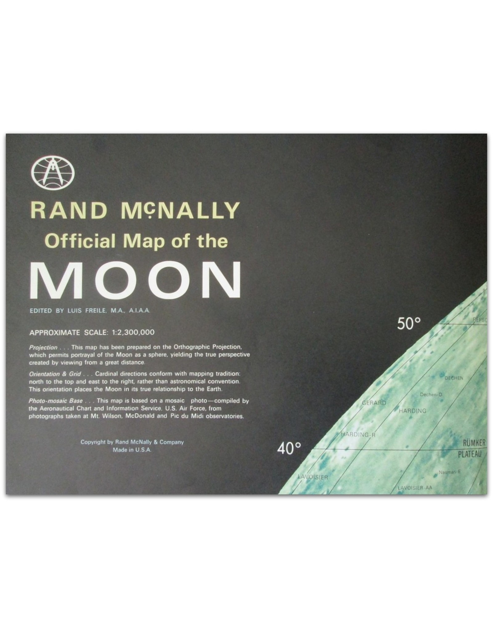 Luis Freile M.A., A.I.A.A. - Rand McNally Official Map of the Moon. [A Lunar Wall Mosaic] Approximate scale: 1 : 2,300,000