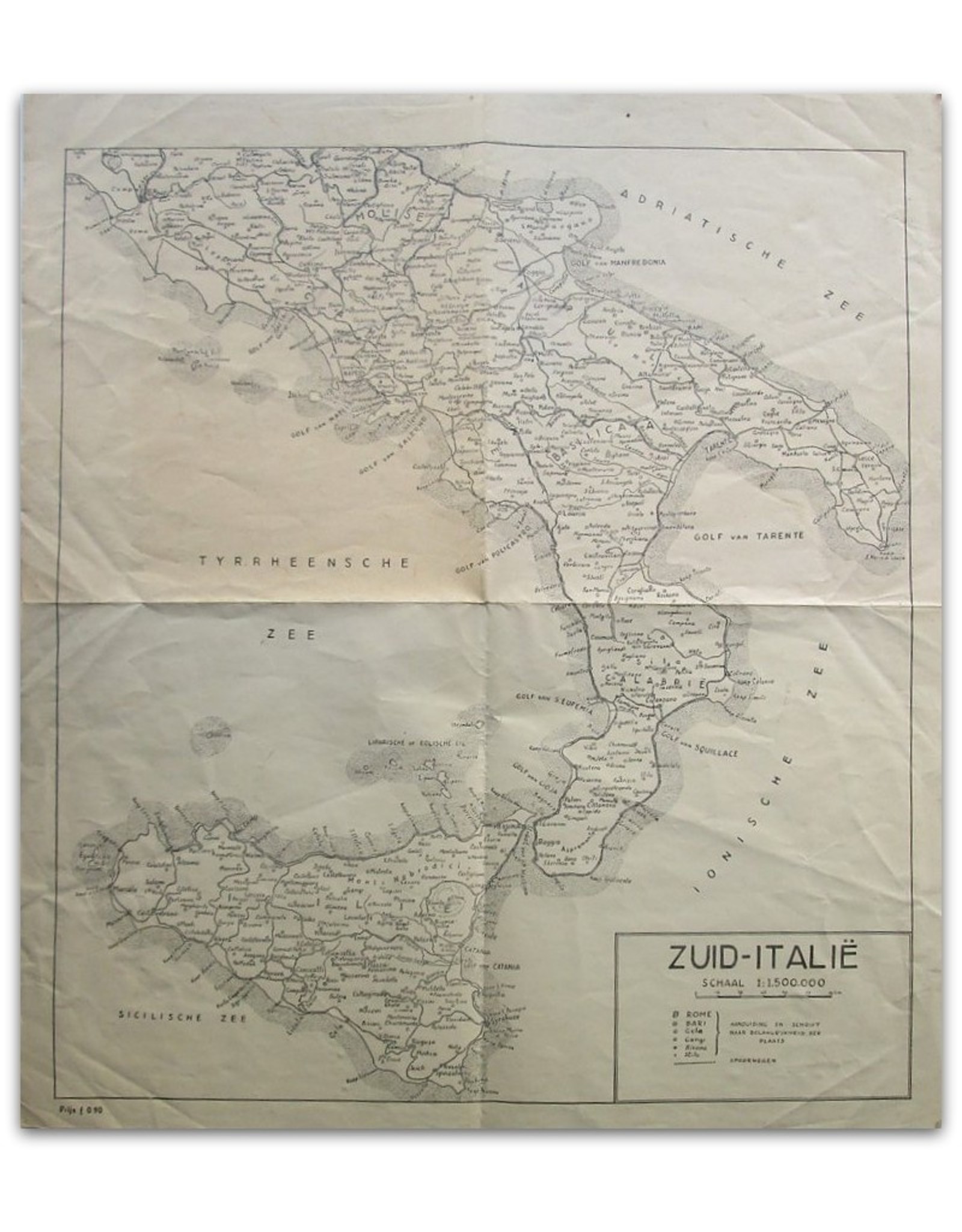 [Landkaart van] Zuid-Italië. Schaal 1:1.500.000