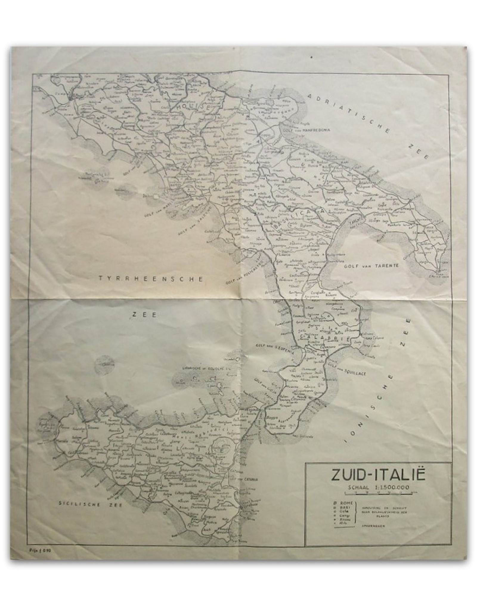 [Map of] Zuid-Italië. Schaal 1:1.500.000