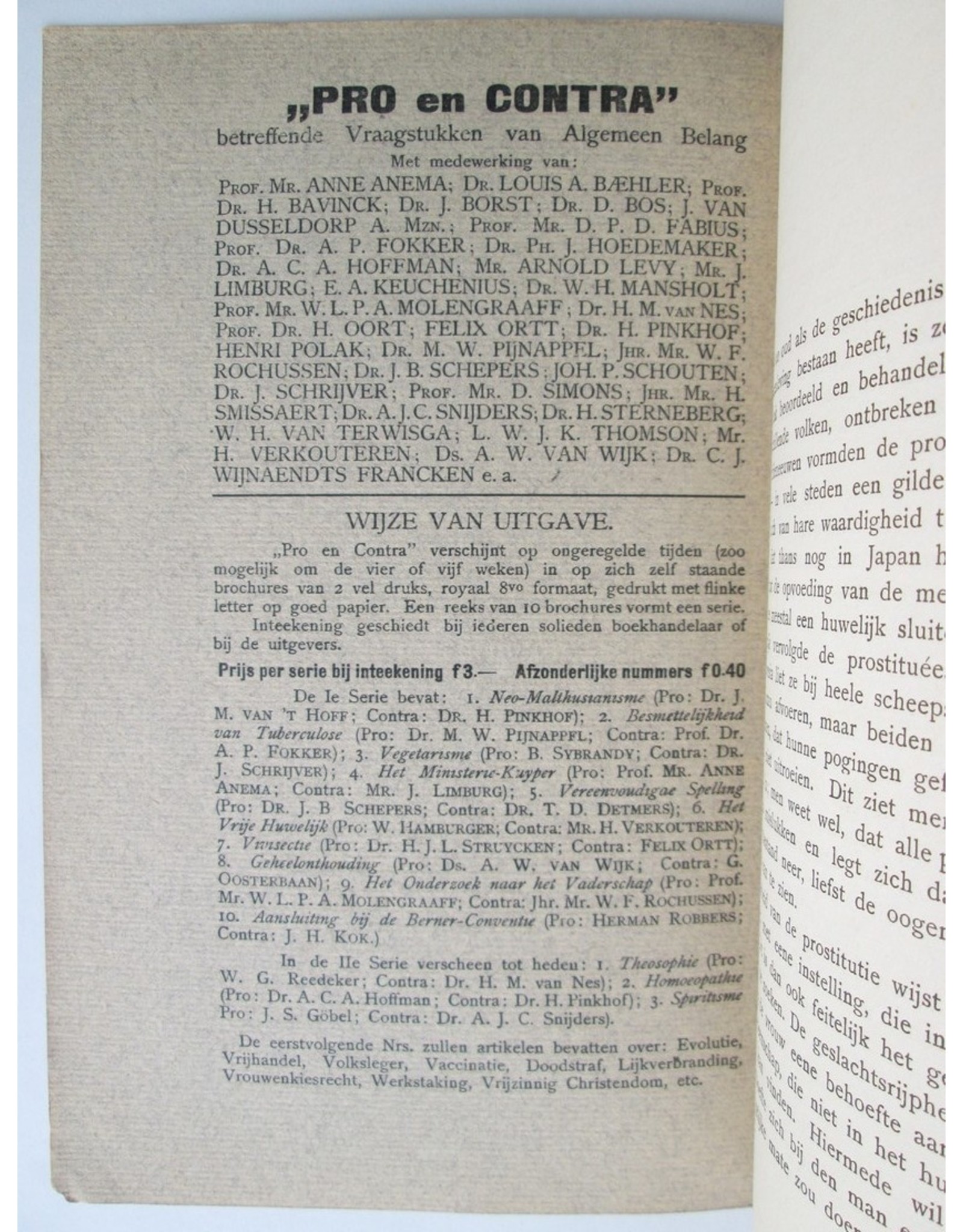 Dr. W.H. Mansholt & E.A. Keuchenius - "Pro en Contra" Serie II.No. 4: Reglementeering der Prostitutie