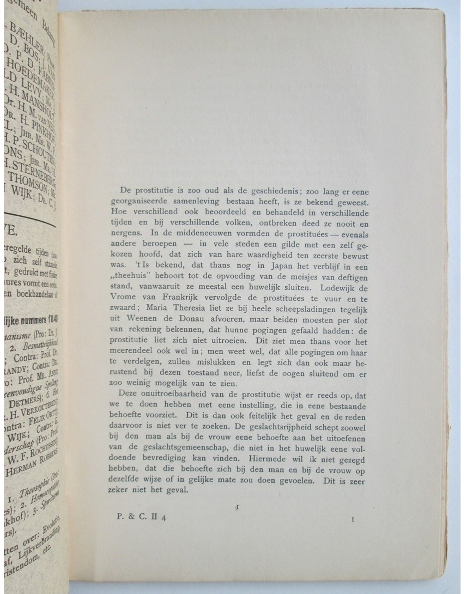 Dr. W.H. Mansholt & E.A. Keuchenius - "Pro en Contra" Serie II.No. 4: Reglementeering der Prostitutie