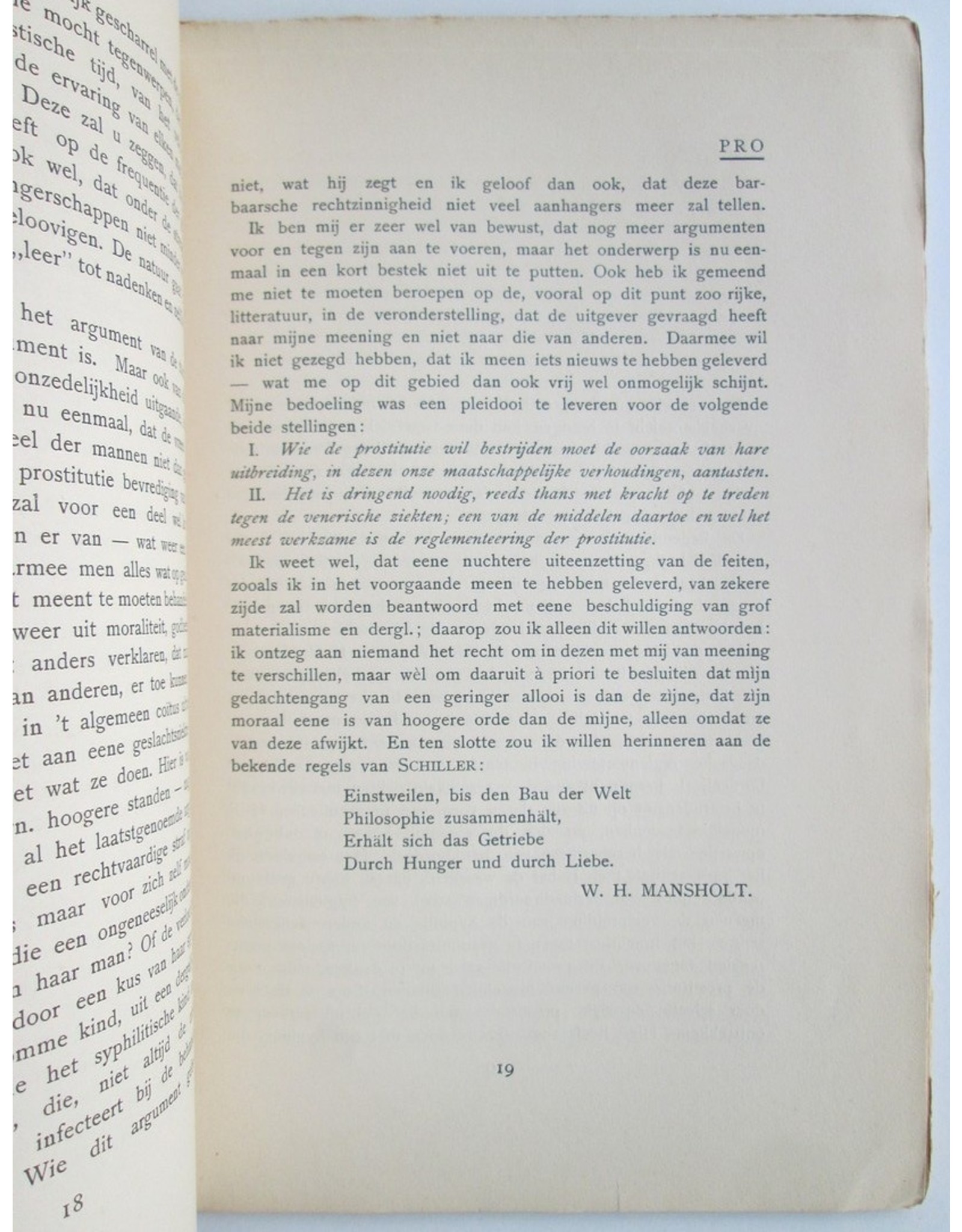 Dr. W.H. Mansholt & E.A. Keuchenius - "Pro en Contra" Serie II.No. 4: Reglementeering der Prostitutie