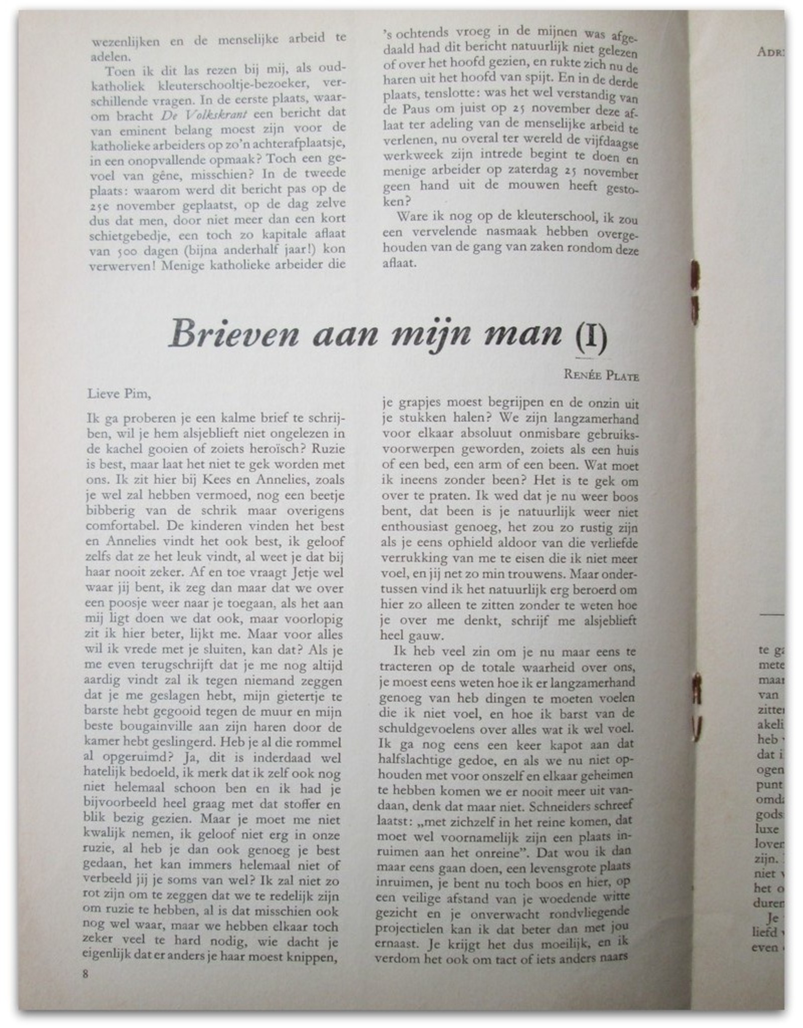 Renée Plate - Brieven aan mijn man I t/m III en slot [+ Brief aan Renée Plate in: Hollands Weekblad Nr. 133; 135; 137 en 140]