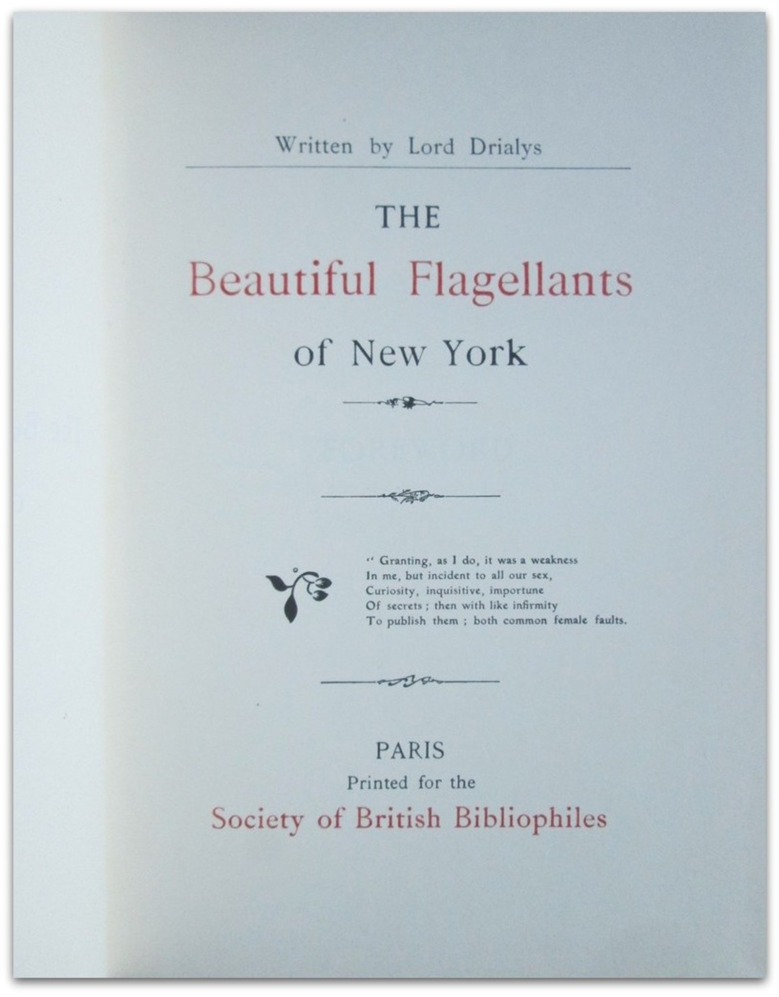 Lord Drialys - The Beautiful Flagellants of New York