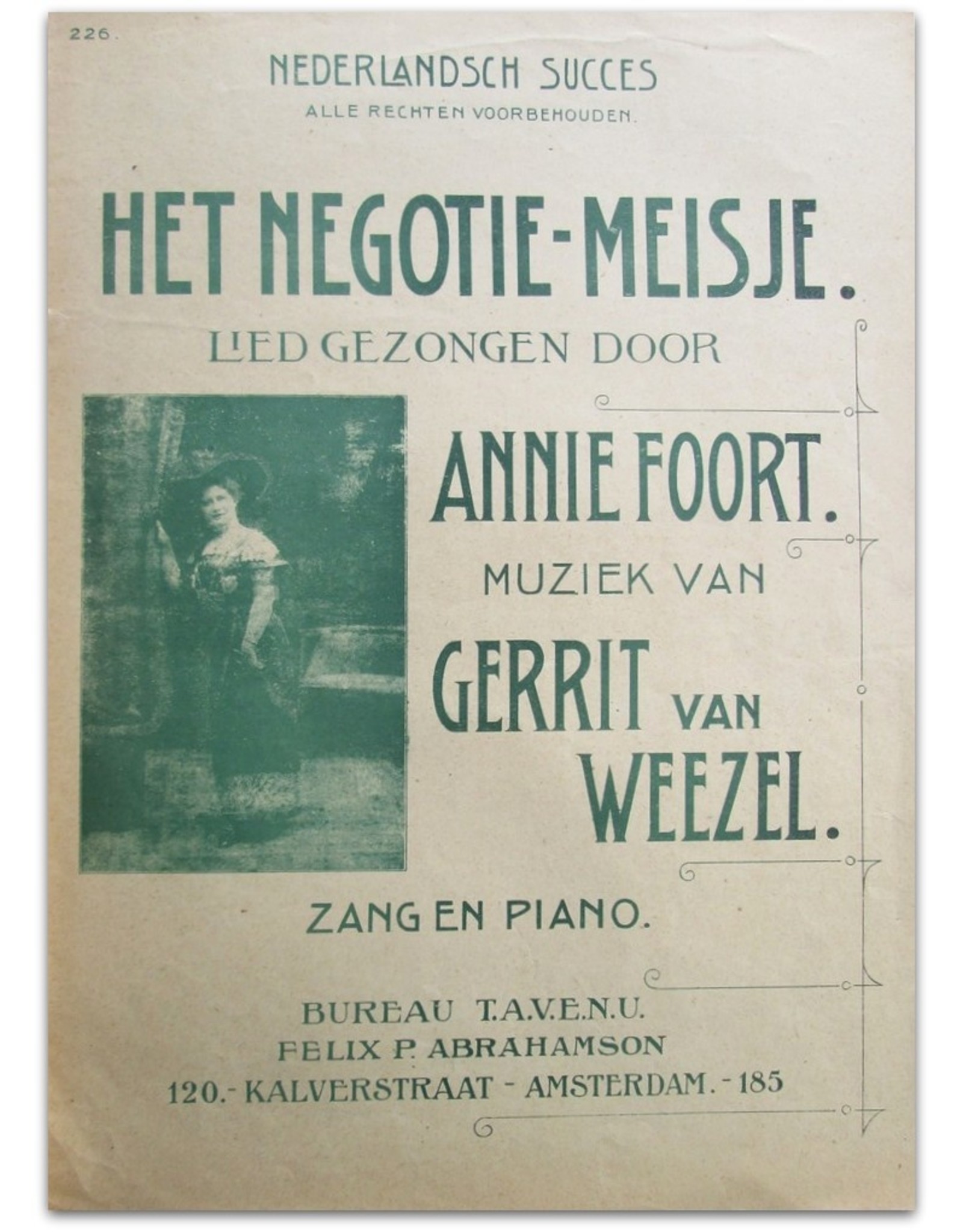 Gerrit van Weezel - Het Negotie-meisje. Lied gezongen door Annie Foort. Muziek van Gerrit van Weezel. Zang en piano. [in: TAVENU Maandblad]