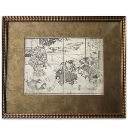 Japanse houtsnede prent Samurai vecht scène  1900 / 1930