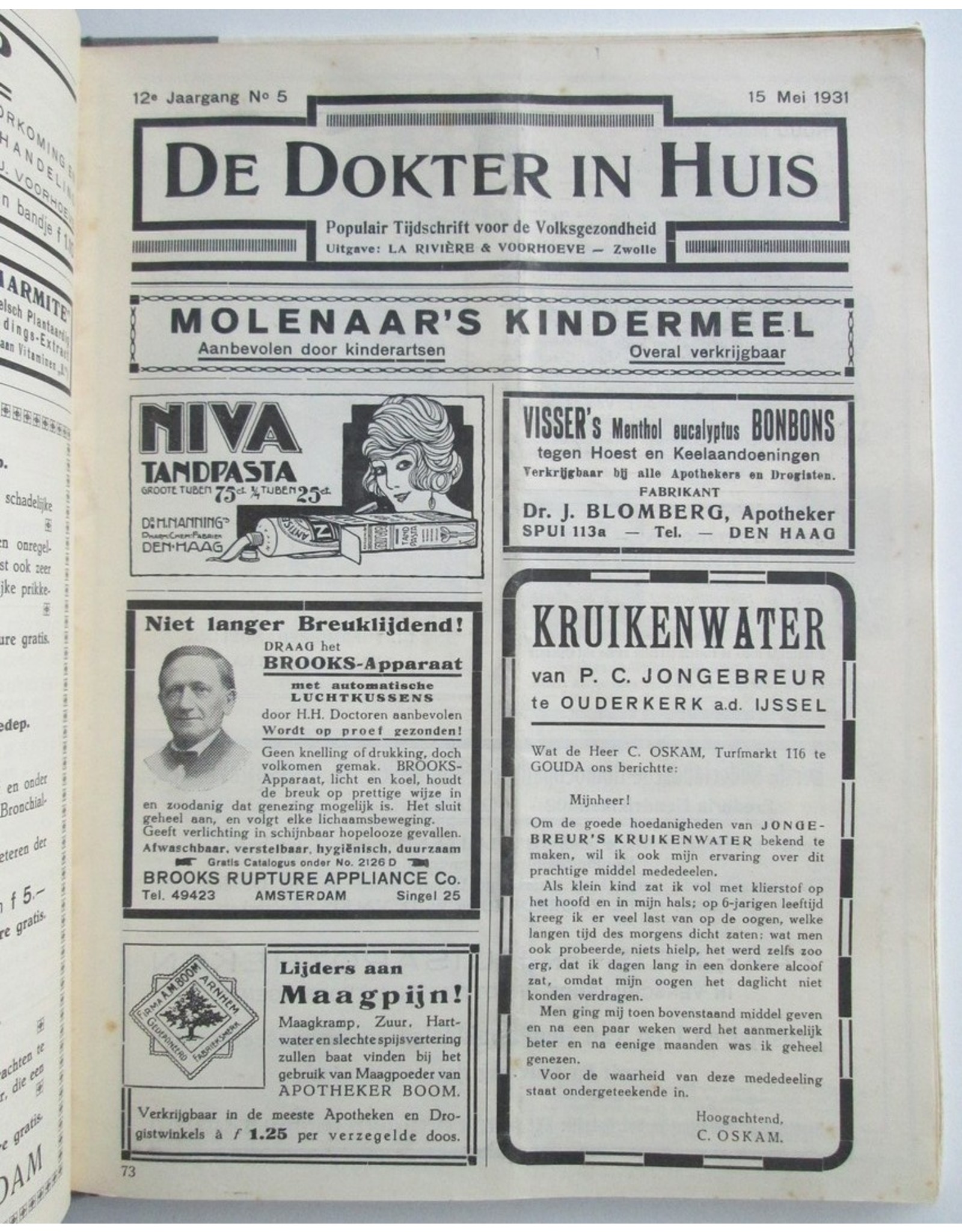 Dr. Med. J. Voorhoeve - De Dokter in Huis. Populair Tijdschrift voor de Volksgezondheid. Twaalfde jaargang (1931)