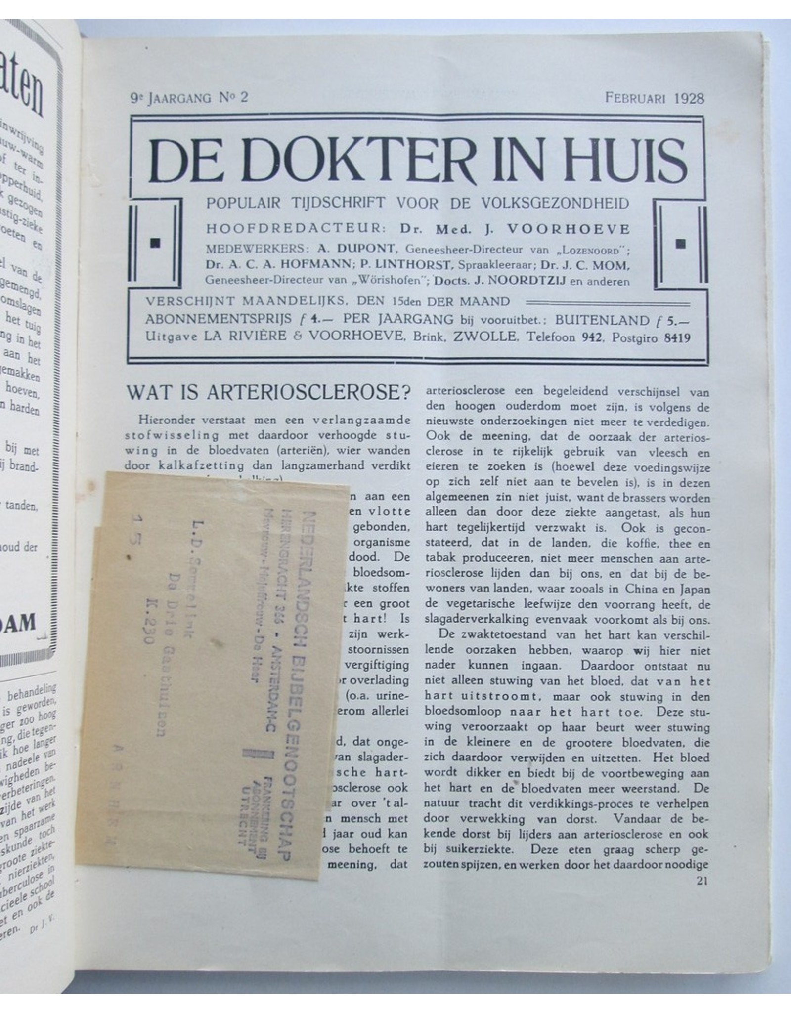 Dr. Med. J. Voorhoeve [red.] - De Dokter in Huis. Populair Tijdschrift voor de Volksgezondheid. Negende jaargang (1928)