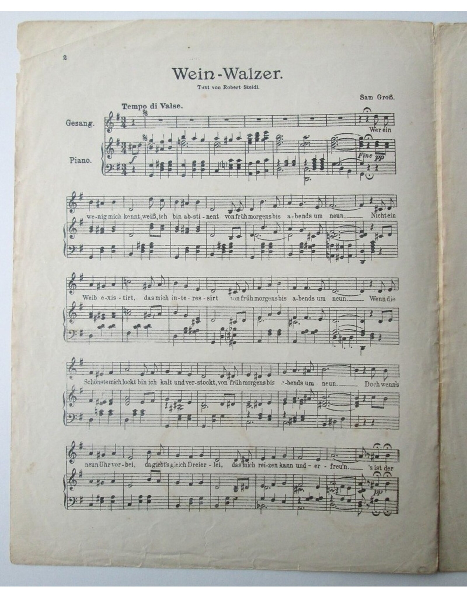 Sam Gross - Wein-Walzer: für eine Singstimme mit Klavierbegleitung. Text von Robert Steidl. Musik von Sam Gross
