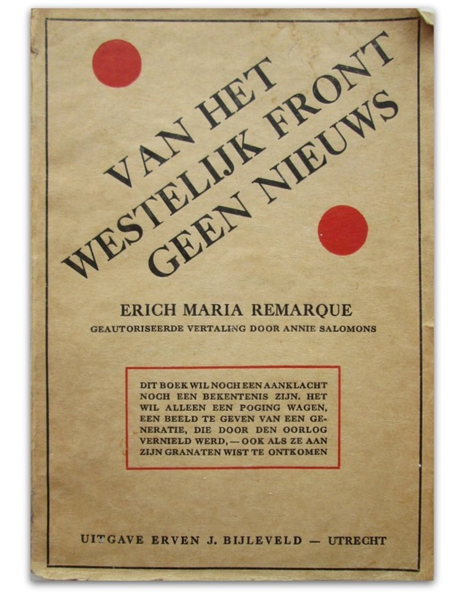 Erich Maria Remarque - Van het westelijk front geen nieuws. Geautoriseerde vertaling door Annie Salomons
