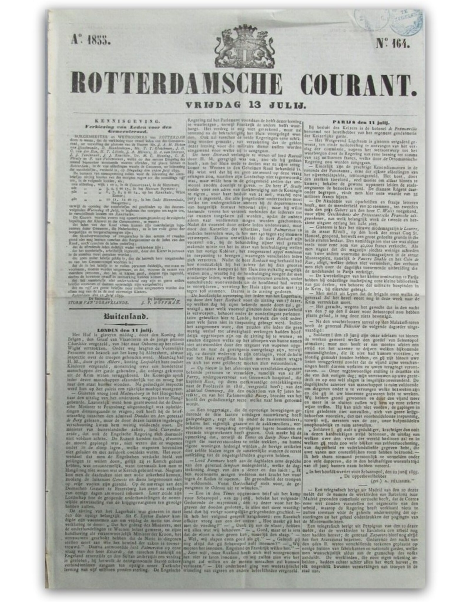 [Reinier & Benjamin Arrenberg] - Rotterdamsche Courant No. 164: Vrijdag 13 Julij
